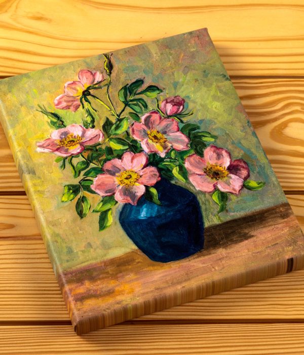 Framed,Canvas,Print,Of,Vintage,Oil,Painting,Of,Flowers,In